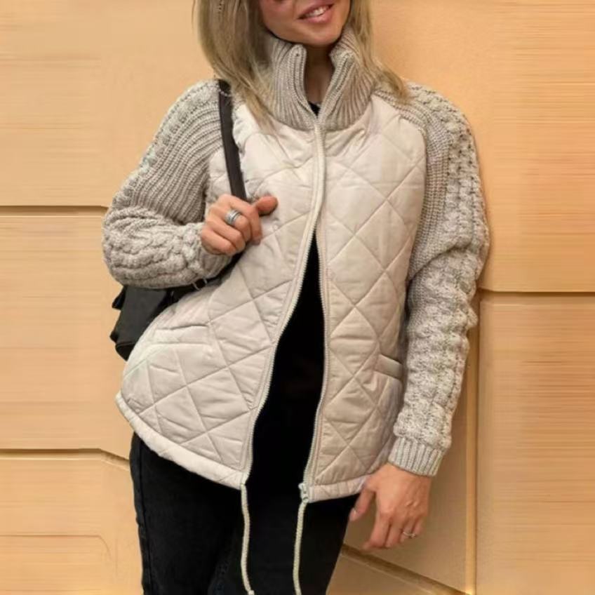 Amazon 2025 otoño y invierno nueva moda europea y americana cardigan con cremallera de manga larga de cuello de altura abrigo de algodón de mujer ropa de algodón
