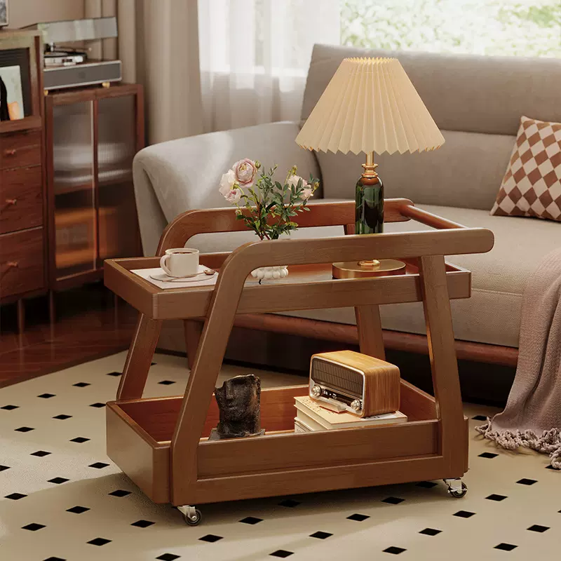 沙发边几实木移动茶几收纳桌床头柜沙发侧边客厅中古风零食小推车