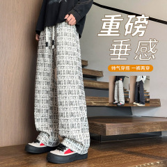 2025重磅日系复古小众休闲裤子男女春秋季新款宽松直筒长裤潮微弹