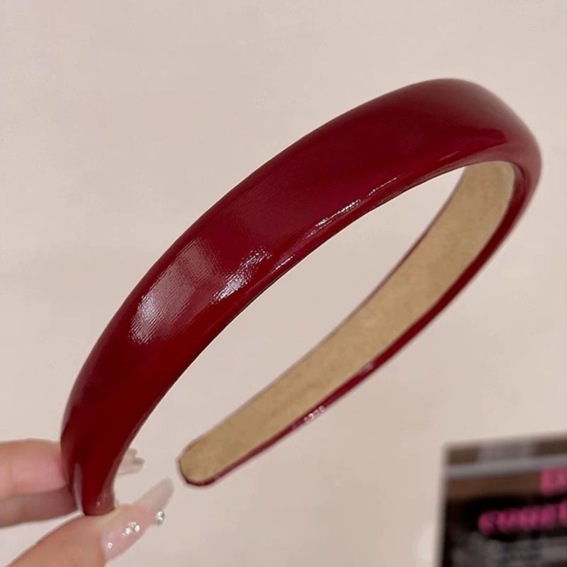 # 179 red leather wide-brimmed headband