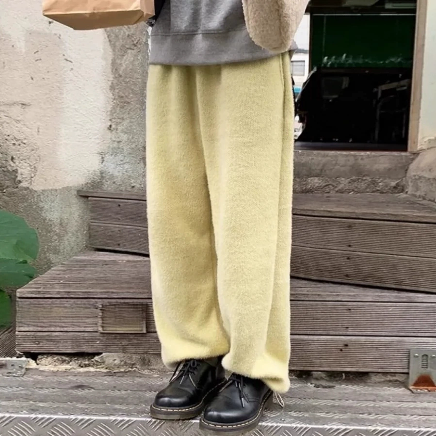 Корейские ретро-штаны для женщин на осень и зиму: теплые, мягкие, свободные, на шнурке, повседневные, для прогулок