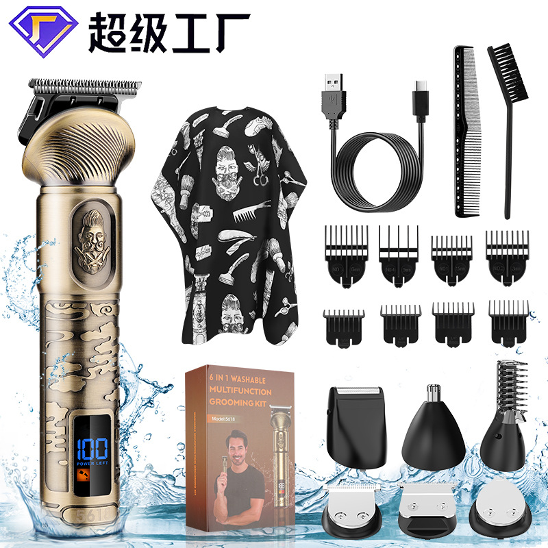 Nuevo 6-en-1 lavado de cuerpo completo hogar Barber traje de afeitado multifunción cabeza cambiante maquinilla eléctrica maquinilla de afeitar eléctrica
