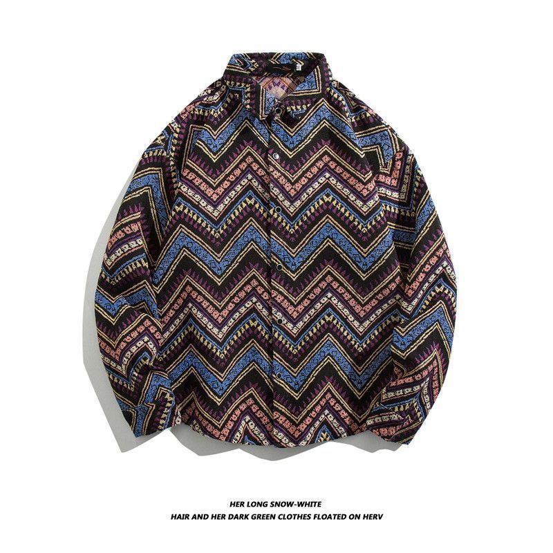 Camisa de manga larga bordada tejida retro japonesa hombres vintage barroco étnico suelto casual otoño e invierno abrigo de pareja