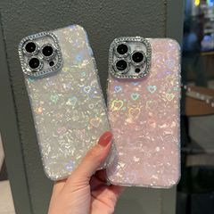 贝壳纹镶钻精孔镜头适用iPhone17ProMax手机壳苹果15高级感14/13p