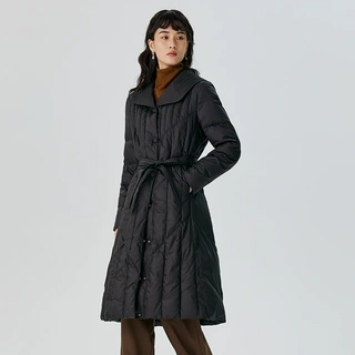 冬季新品中长款90白鹅绒羽绒服 通勤百搭气质黑色大翻领冬装