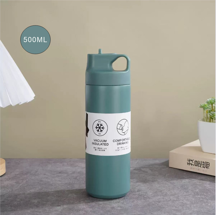 Amazon japonés elemento taza 304 taza de acero inoxidable doble vacío taza de paja boca de pato taza al por mayor