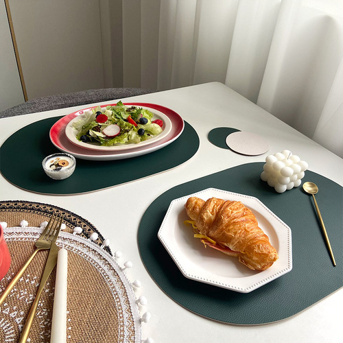 Amazon Oval Leather Plate Mat PU Western Placemat Home Ins Style Dining Table Mat Insulated Placemat Nordic Coaster
