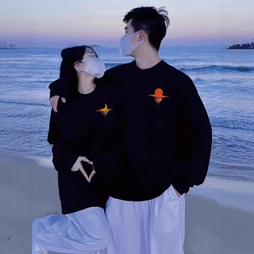 SUN MOON 커플 원피스 운동복 2024 새로운 인터넷 축하 하이 엔드 느낌 다른 특별 코트 오버 사이즈