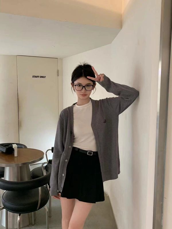 跨境春秋v领开衫女宽松慵懒显瘦薄款针织衫百搭上衣刺绣韩版小众|undefined