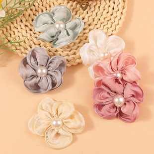 in stock handmade fabric pearl three-dimensional five-petal flower modeling clothing accessories DIY brooch hair ring hair accessories