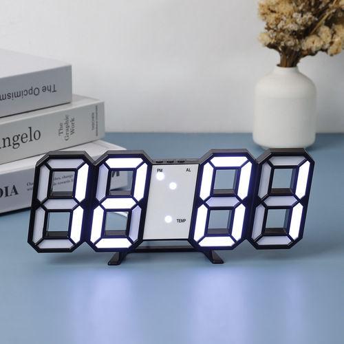 3D digital alarm clock with adjustable night light, minimalist desktop clock, wall-mountable LED electronic alarm clock, cross-border