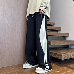秋季多巴胺速干休闲裤男潮流三条杠撞色宽松直筒美式运动伞兵裤子