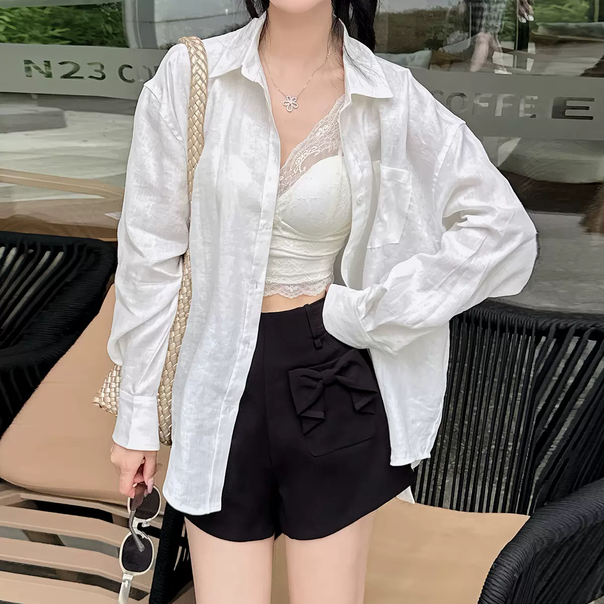 悉尼 粉色亚麻长袖衬衫女夏薄款宽松防晒韩系慵懒休闲亚麻衬衫女