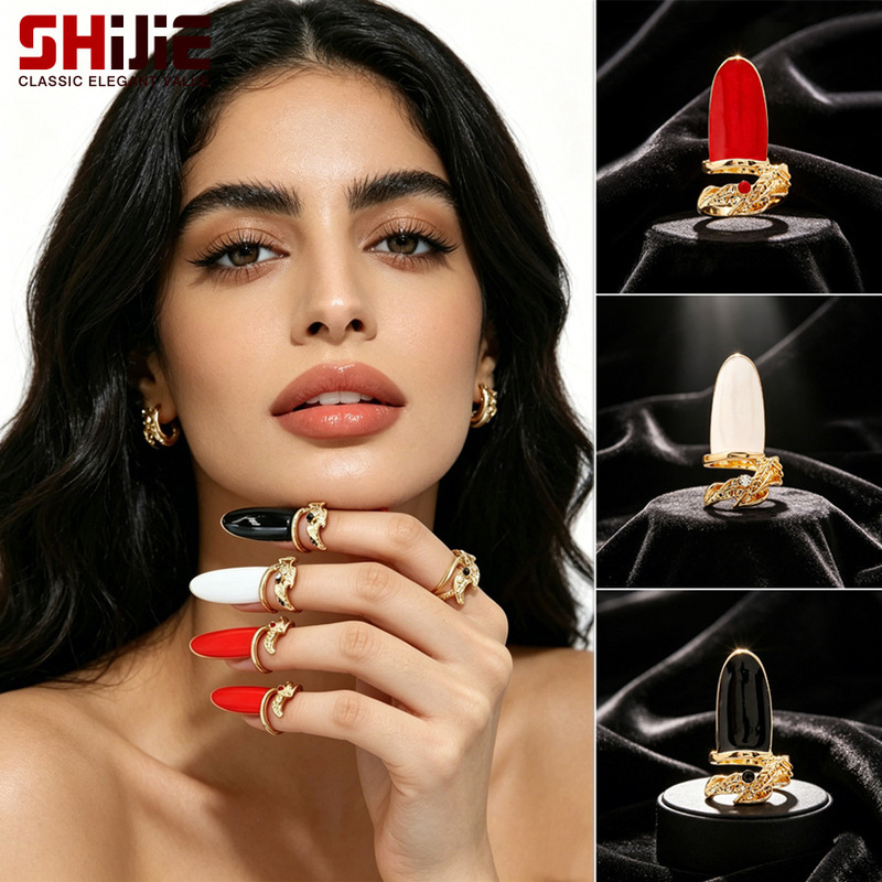 Modern Minimalist Style Hollow-Out Diamond-Encrusted Leaf Armor Ring, Niche Creative Metal Enamel Oil-Drip Nail Art Ring Modern Minimalist Style Hollow-Out Diamond-Encrusted Leaf Armor Ring, Niche Creative Metal Enamel Oil-Drip Nail Art Ring
