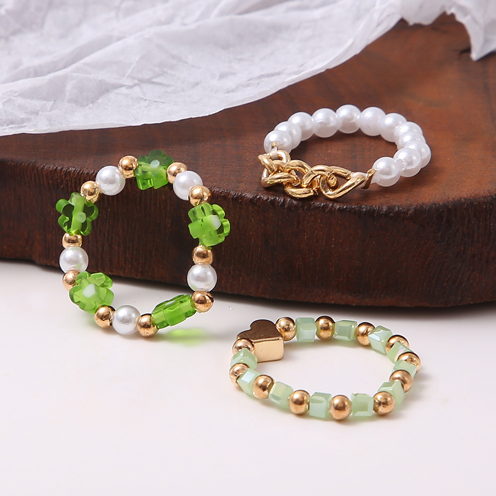 2021 new creative simple womenu0027s small flower heart stitching ring 3-piece set