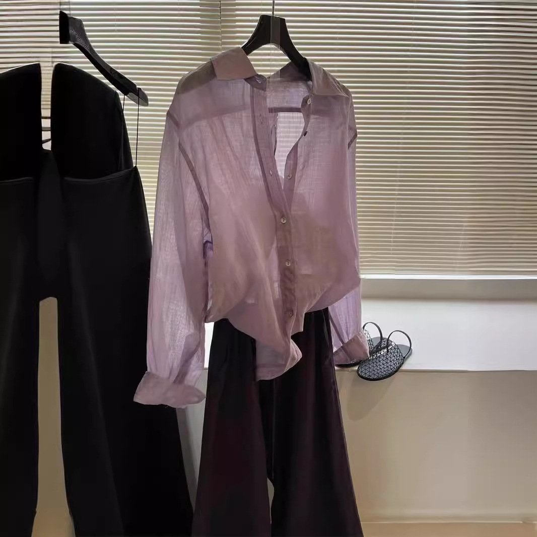 In stock, simple style, all three colors are beautiful - free and easy - lightweight and slightly sheer - loose and oversized summer linen shirt