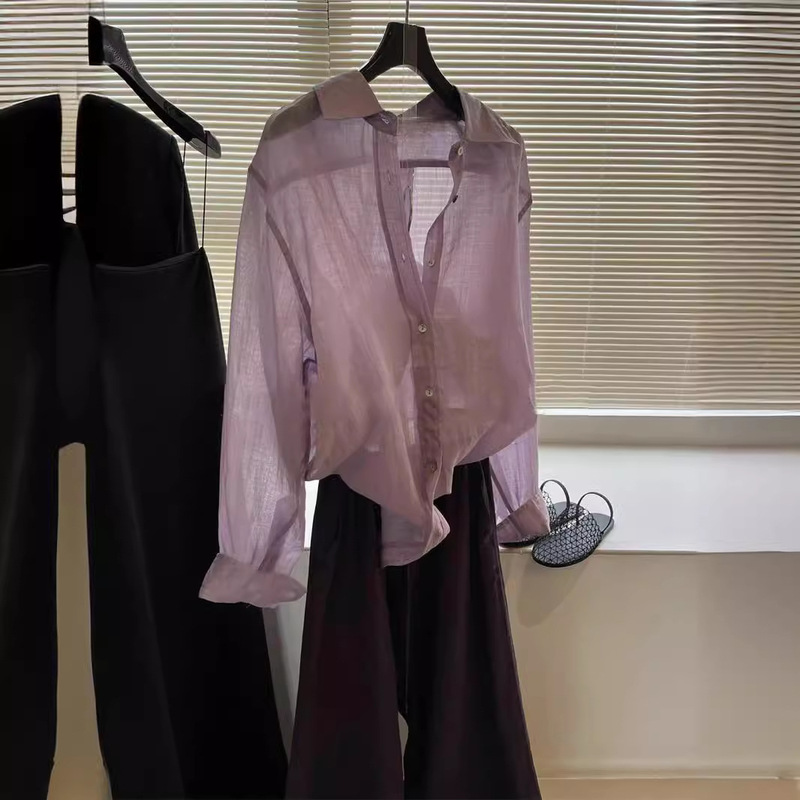 Ready Stock, Three Colors Are All Beautiful_Free and Lazy_Lightweight and Slightly See-Through_Loose Large-Profile Summer Linen Shirt