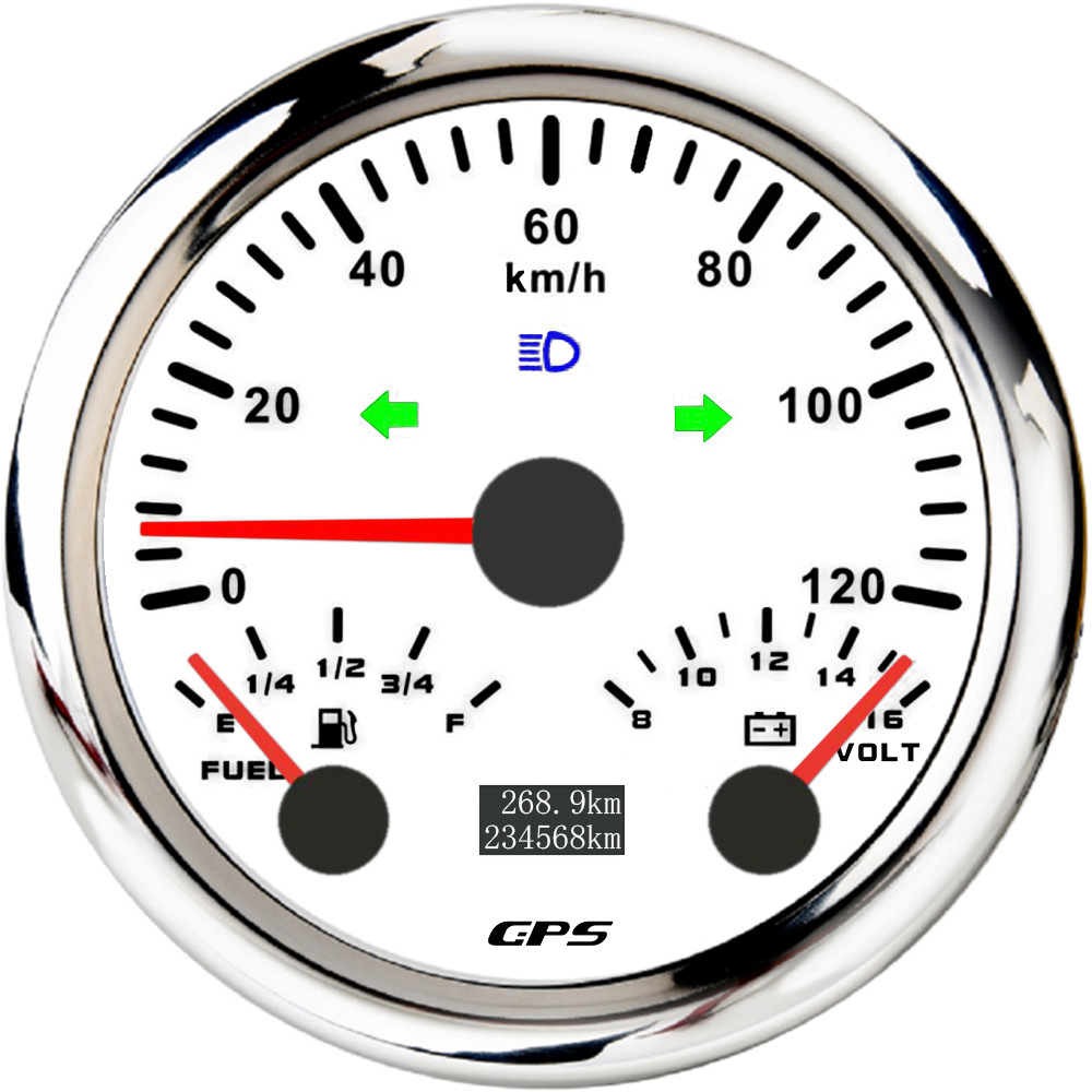 ELING 85mm 3-in-1 GPS Speedometer Odometer Oil Level Voltmeter 0-120 200km/h MPH (automobile instrument) - 0-120kmh-silver-edge-white-background