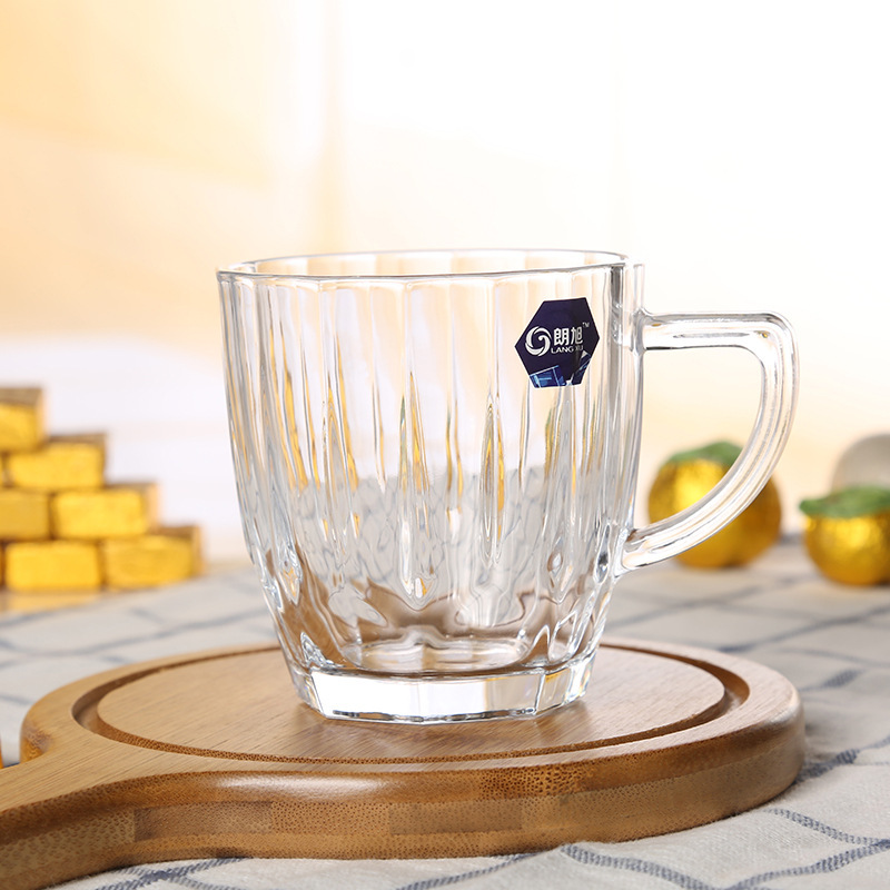 批发竖纹玻璃杯透明把杯带手柄品茶杯加厚水杯漱口果汁杯啤酒杯子