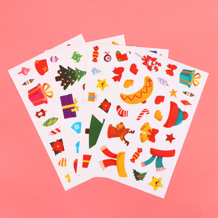 卡通贴纸印刷异形不干胶圣诞派对彩色透明PVC不干胶logo烫金防水