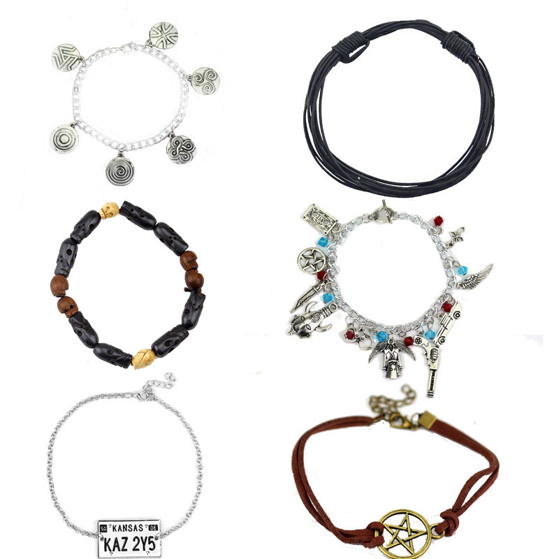 Film and Television Peripherals, Evil Spirits, Young Men, Skull, Black Stone, Five-Pointed Star Logo, Supernatural License Plate Number Bracelet
