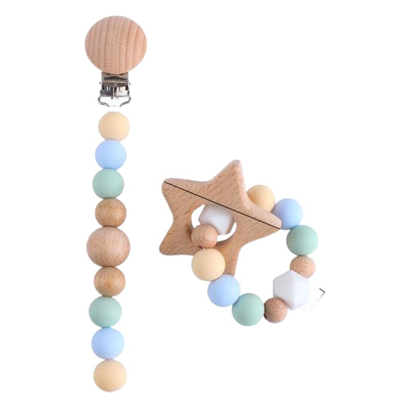 Amazon nuevo bebé de haya de juguete mordedor de dibujos animados animal mordedor de silicona cuentas chupete cadena anti-caída de la cadena