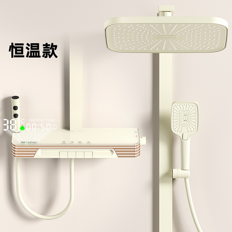 Botón de piano conjunto de ducha de pantalla digital de baño de atmósfera lámpara de pared tubo cuadrado con ducha de pulverización de cintura ducha de temperatura constante