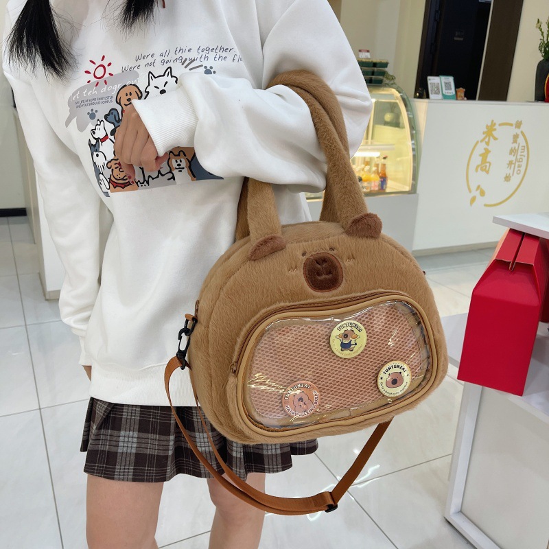 网红卡皮巴拉透明吧唧痛包森系少女可爱卡通水豚洋气斜挎包手提包