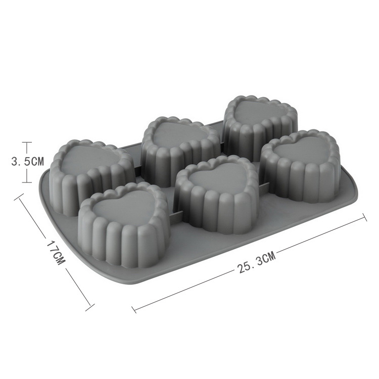 Heart-shaped 6-link silicone cake mold DIY baking tools love flower jelly dessert pudding mold candle mold