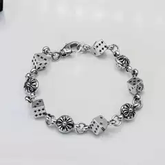 Chrome Hearts Classic Bracelet for Men and Women Vintage Thai Silver Cross Dice Bracelet Punk G-Dragon Style