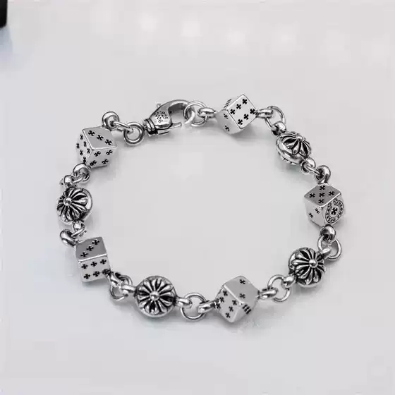 Chrome Hearts Classic Bracelet for Men and Women Vintage Thai Silver Cross Dice Bracelet Punk G-Dragon Style