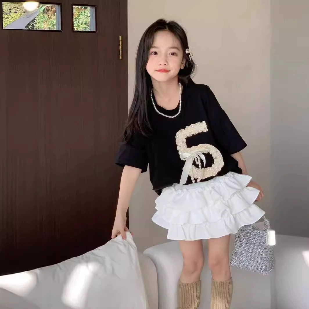 Summer clothing, children's set, Korean style, western style, for teenagers, with short sleeve