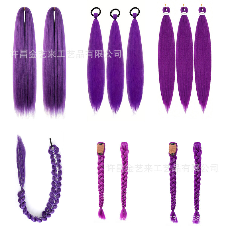 Cross-Border Foreign Trade Wigs for Women, Purple Braided Hair Collection, Popular in Africa, Fluffy Braids, Twist Braids, Ponytail Wigs