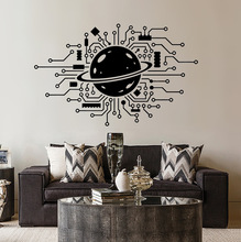 科技电路星球墙贴 赛博朋克风线条艺术装饰贴纸 工作室创意贴纸