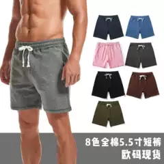 European and American Men's Summer Sports Casual Shorts, Men's Large Size Five-Point Shorts, Men's Pure Cotton Solid Color Basic Style Simple
