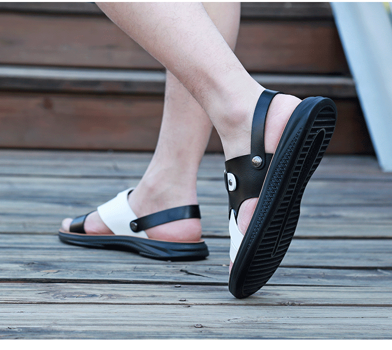 Dép sandal nam quai ngang hở ngón đế mềm thoáng khí chống trơn trượt cỡ lớn — Nâu Đen, vàng nâu chi tiết 19