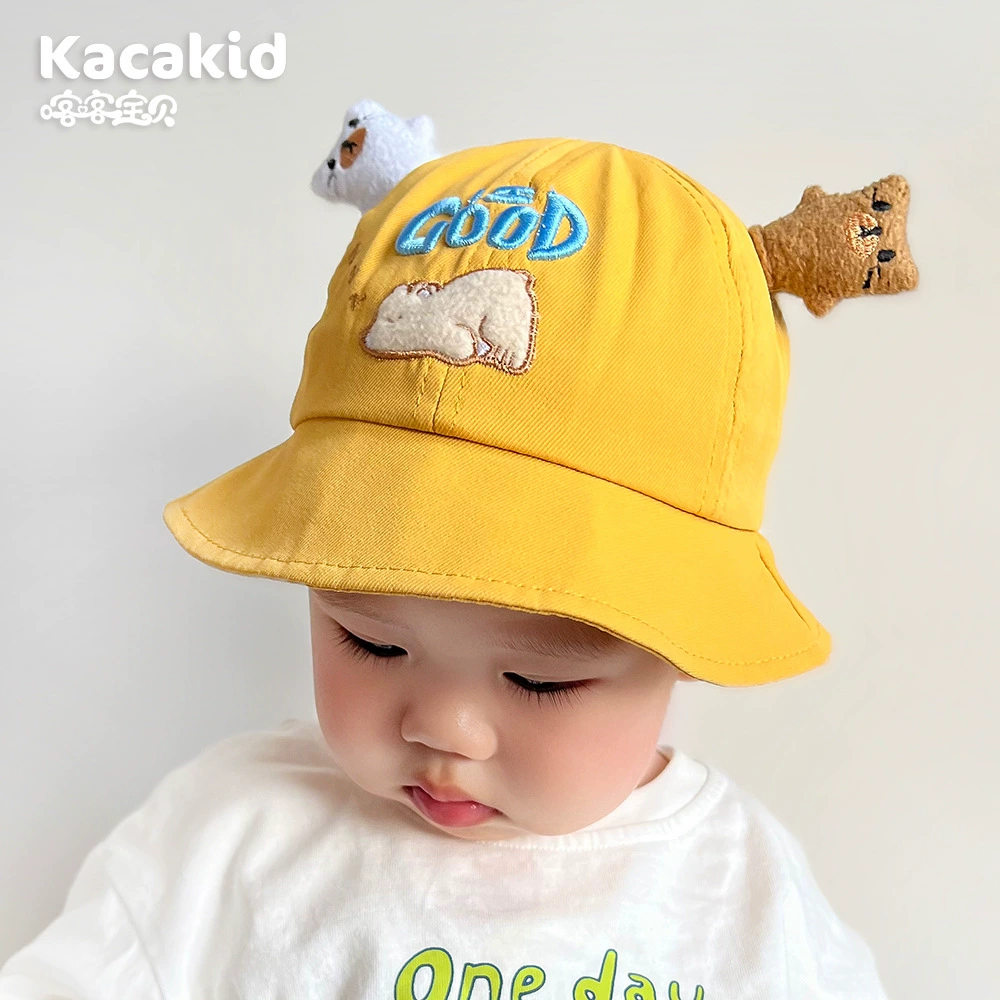 Летняя детская солнцезащитная шляпа, милая шляпа с мультяшным медведем для младенцев и малышей, уличная рыбацкая шляпа для мальчиков и девочек