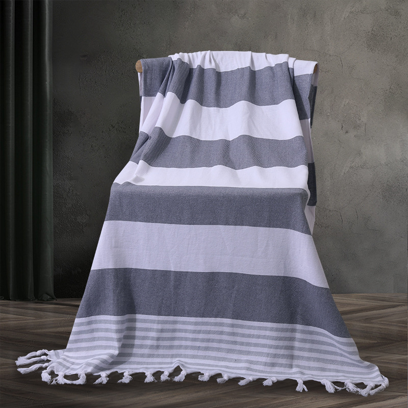 Toalla de playa turca algodón europeo y americano a rayas teñidas de hilo borla Toalla de baño de comercio exterior transfronterizo de algodón puro personalización de la toalla de playa