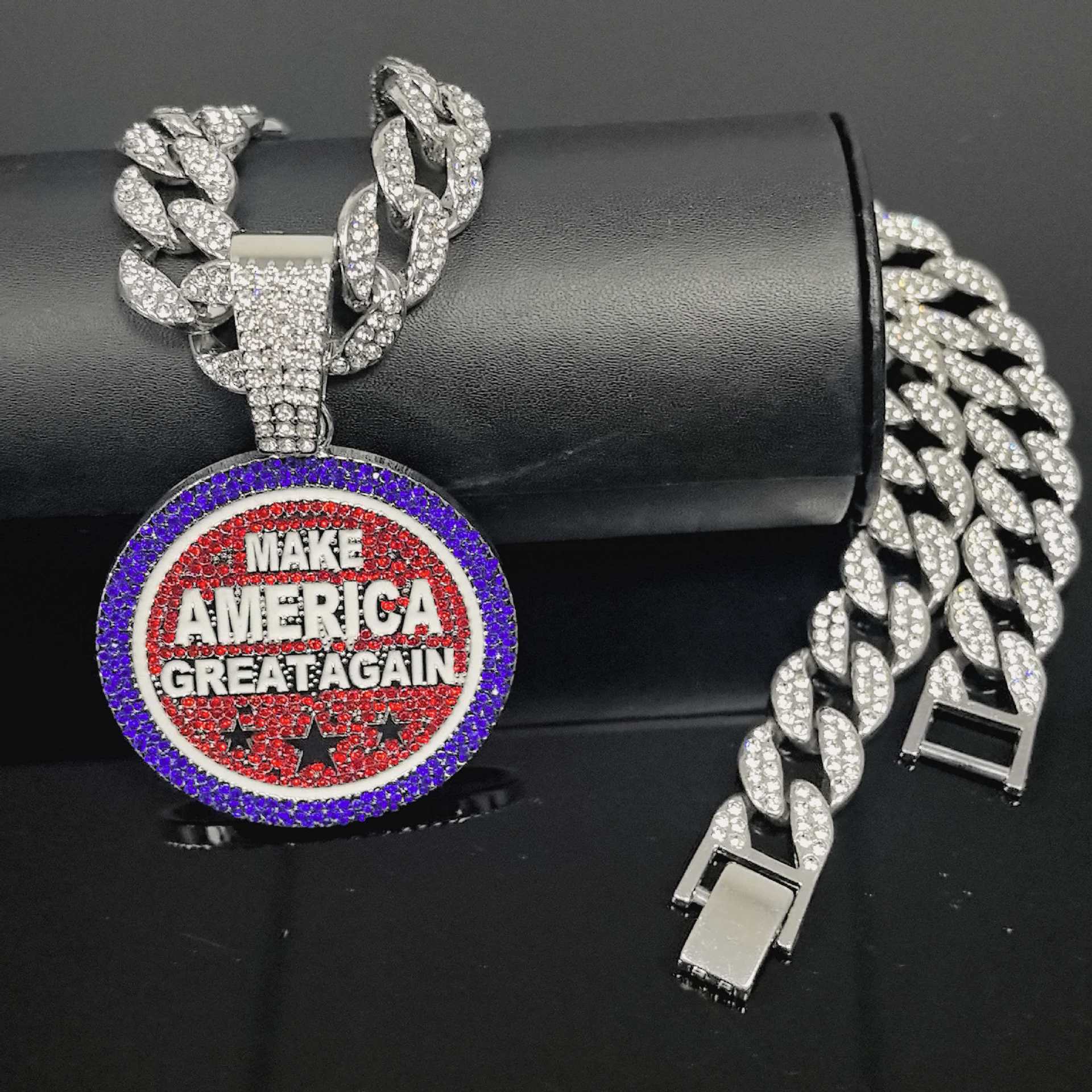 Colgante de diamante completo colgante de cadena hip-hop cubana europea y americana MAKE AMERICA GRE colgante de letras