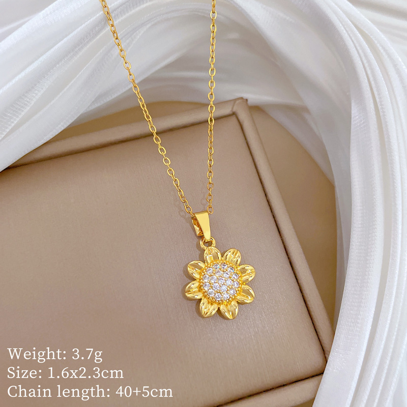 Wunderschöne Sonnenblumenhalskette Mit Strass Aus Titanstahl_voghion.com