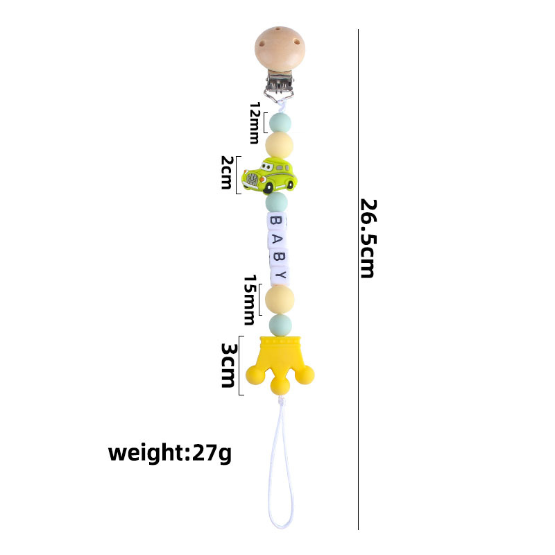 Letra de plástico Hemu chupete clip bebé calmante silicona coche chupete cadena corona mordedor