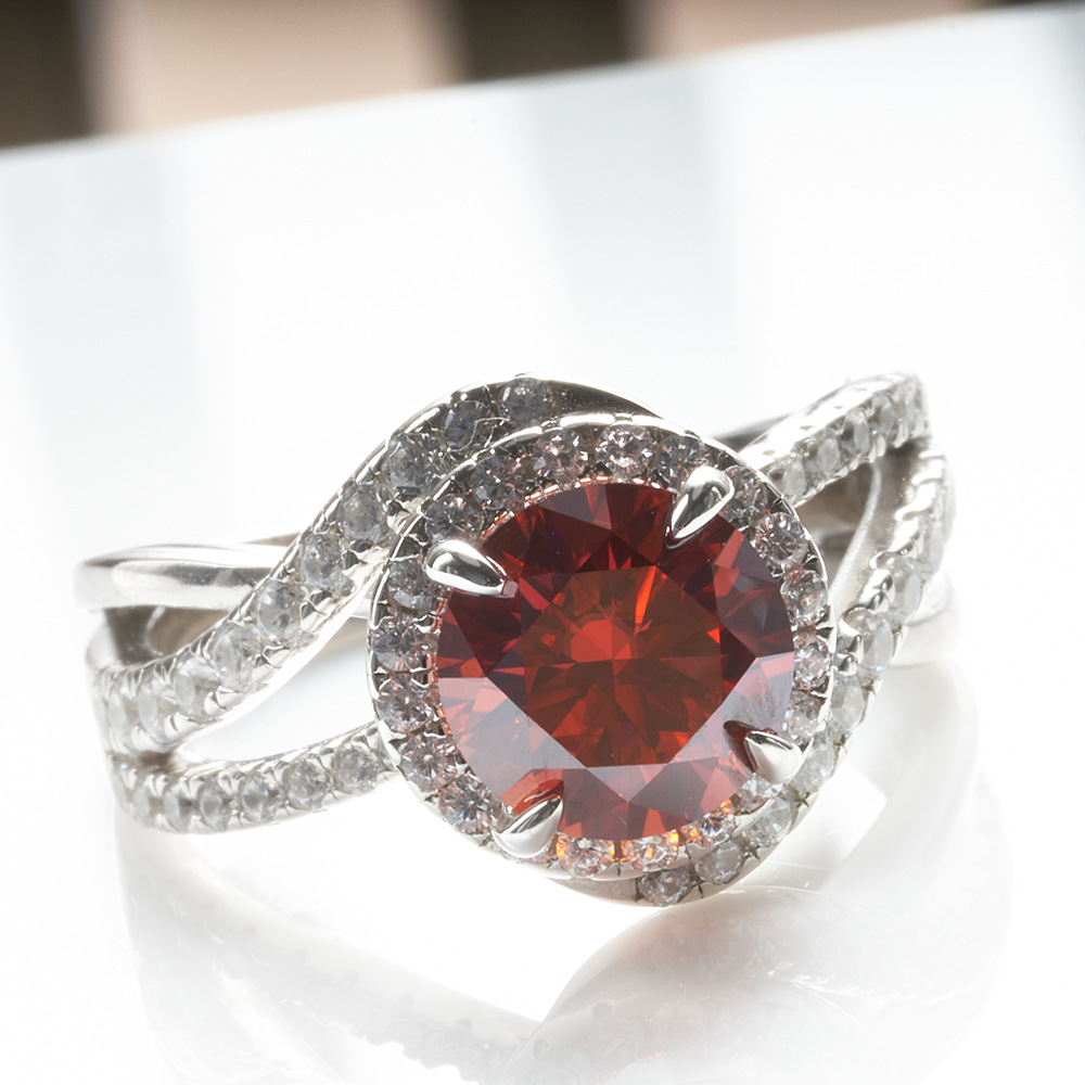 Comercio exterior Amazon nuevo S925 plata esterlina mujer anillo de piedra de moissanita para mujeres europeas y americanas exagerado brazo torcido anillo de boda cruzado