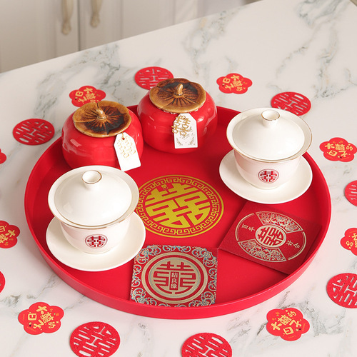 Wedding Fruit Basket Living Room Red Happy Candy Tray Wine Serving Plate Festive Wedding Use Happy Plate Wedding Decorations Variety