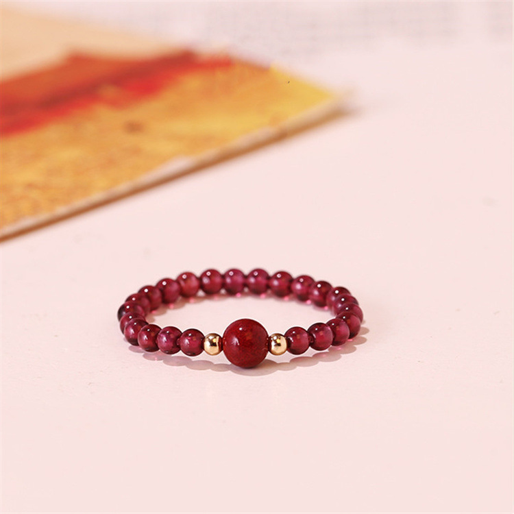Natural Garnet Diy Design Simple Women's Ring Handmade Beaded Cinnabar Jewelry