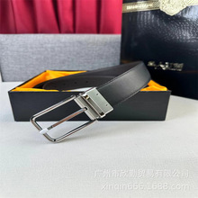 男士不锈钢针扣皮带真皮腰带头层牛皮3.5CM简约百搭青年商务腰带