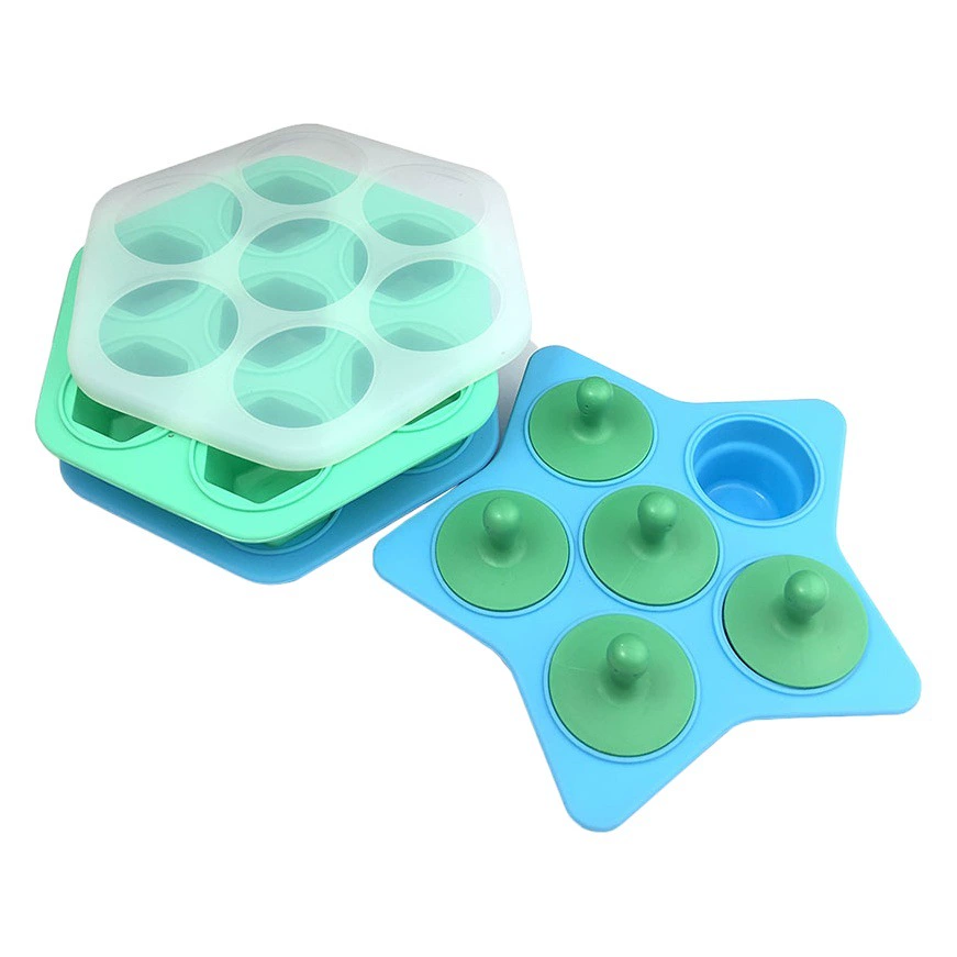 Детская силиконовая коробка для пищевых добавок небольшого размера с крышкой, семь отверстий, круглая форма для выпечки ледяного пирога, инструмент