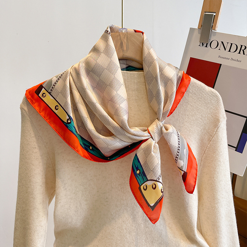 Primavera pequeña bufandas de seda ~ primavera y verano fresca sensación de reducción de la edad de las niñas coreanas pequeñas bufandas de seda de lujo ligero mujeres versátiles