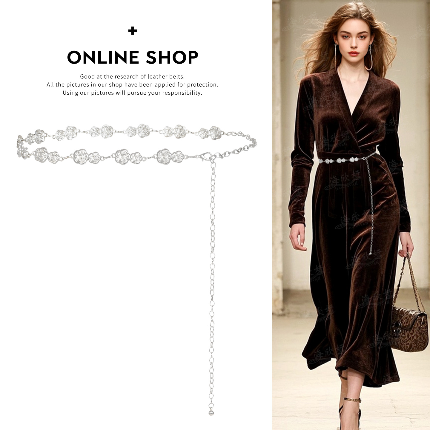 Ceinture à chaîne rétro pour femme, accessoire de mode haut de gamme en métal, idéale pour décorer la taille d'une robe. Tendance Instagram._voghion.com