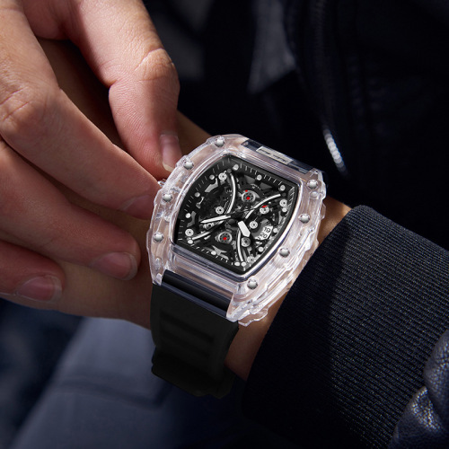 Kingston brand cross-border transparent silicone quartz watch fashion waterproof tonneau type men's watch wholesale