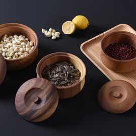 实木日韩泡面碗相思木圆形大碗新中式瓜子坚果碗带盖防尘木碗